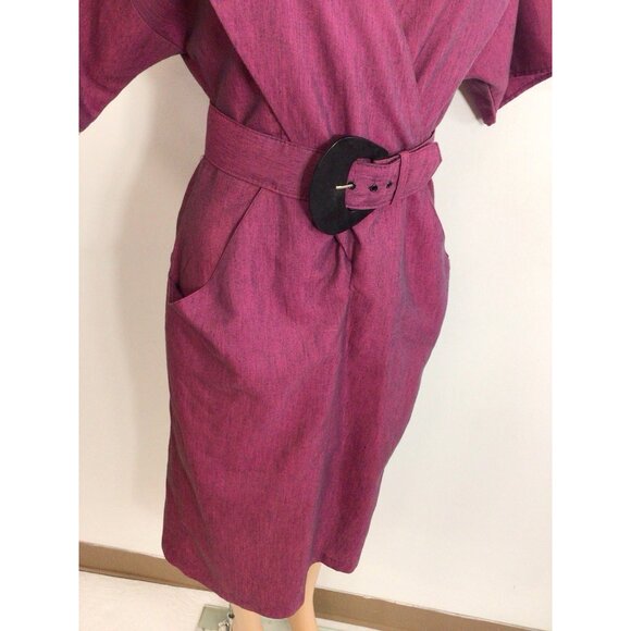 Vintage 80s Office Siren Dress Matching Belt Shoulder Pads Womens 10 - Picture 4 of 8